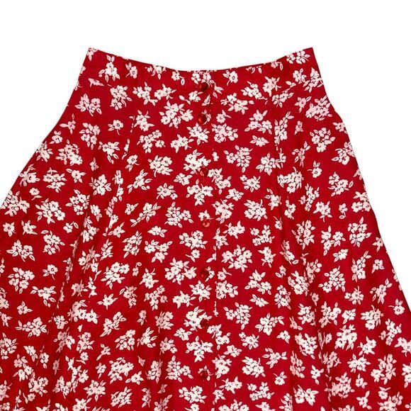 Kathie Lee Button Front Maxi Skirt 6 Red Floral Print Summer Comfy Boho Coastal - Picture 3 of 16